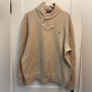 Polo Ralph Lauren shawl neck two button beige pullover. Size XL